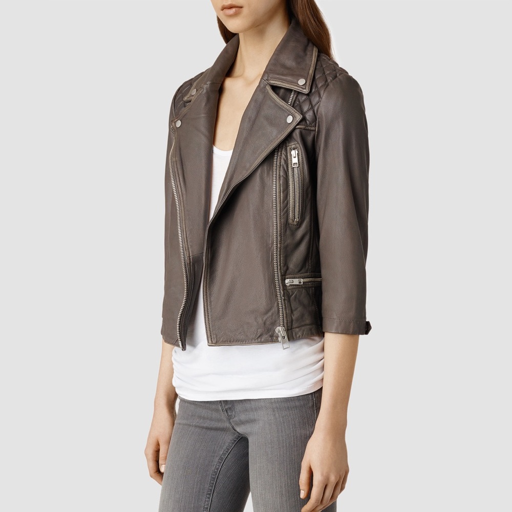 All Saints Cropped Cargo Leather Jacket